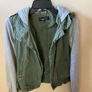 Rue 21 army green with gray sleeves.